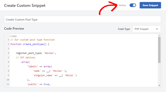 Creating a custom code snippet using WPCode