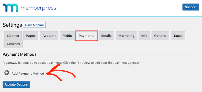Adding a payment method to a corporate membership account