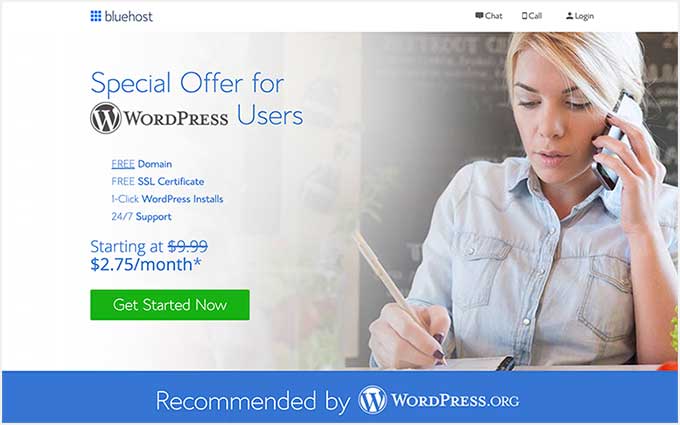Предложение хостинга WordPress от Bluehost для начинающих пользователей WPBeginner