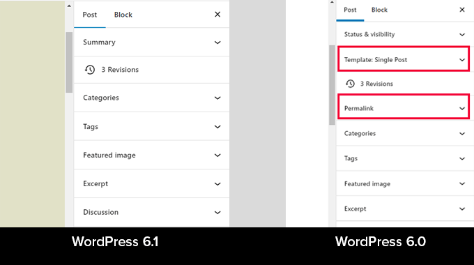 Panel yang hilang di WordPress 6.1