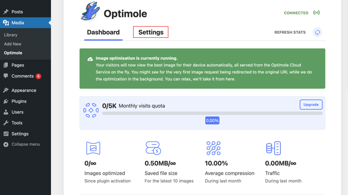 Optimole شروع به بهینه سازی خودکار تصاویر شما می کند