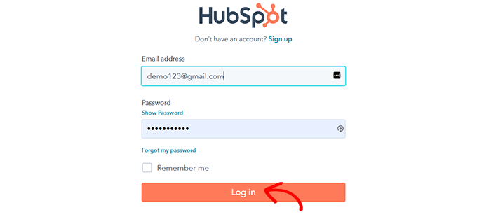 وارد حساب HubSpot خود شوید