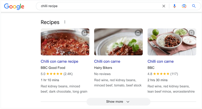 An example of a rich snippet in Google's search results