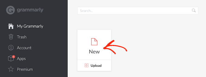 Creating a new document in Grammarly