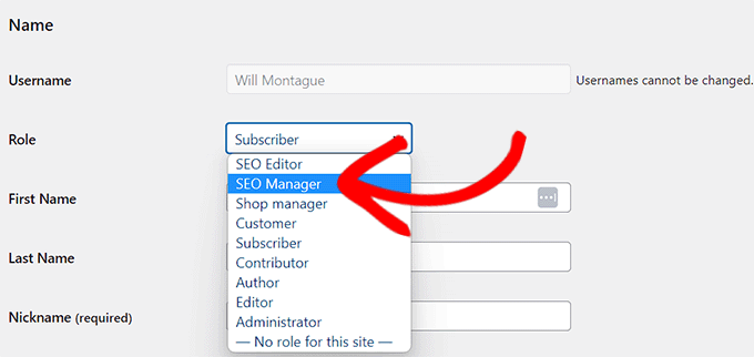 Choose the SEO Manager from the dropdown menu
