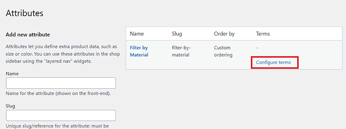 Click the Configure terms connect to develop terms