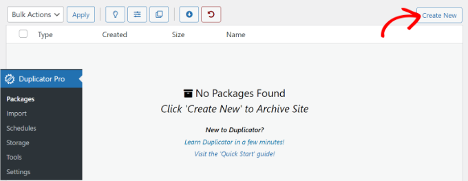 Create a new package in Duplicator