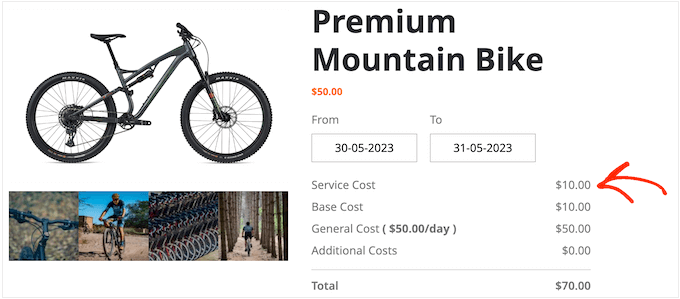 An example of an optional service, created using WooCommerce