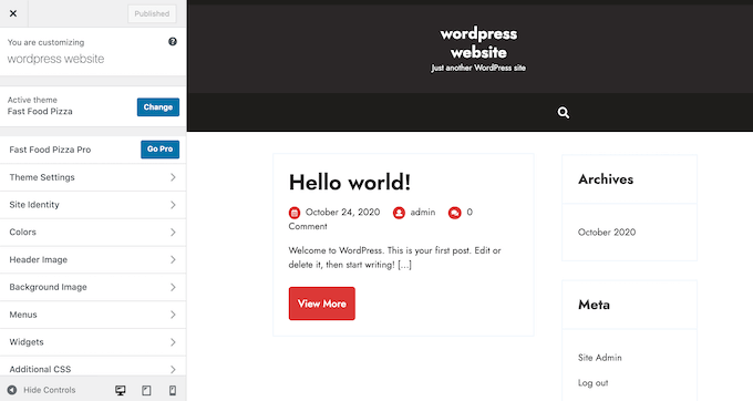 The WordPress theme customizer
