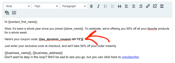 Adding discount coupons to an automated email