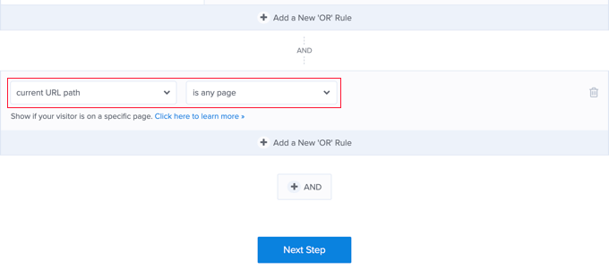 The Current URL Path Setting in OptinMonster